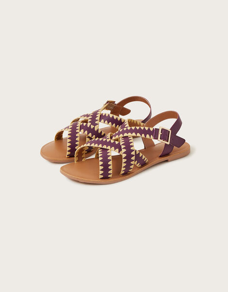 Leather Criss-Cross Flat Sandals Purple, Purple (PURPLE), large
