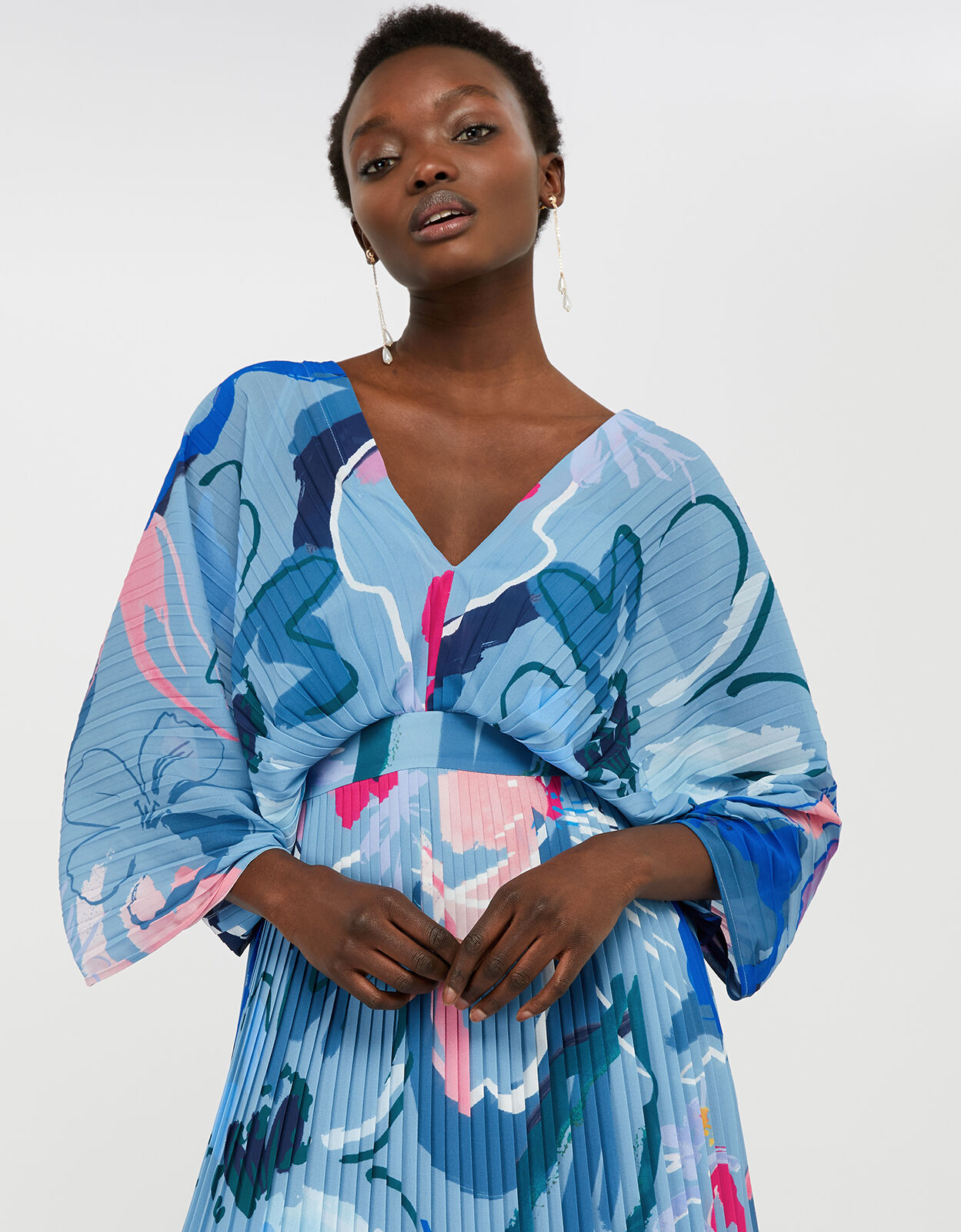 Erica Pleated Kaftan Maxi Dress Blue
