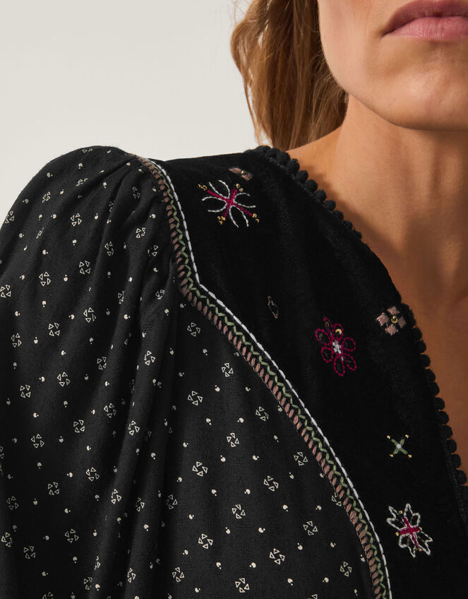 Zoie Embroidered Print Midi Dress, Black (BLACK), large