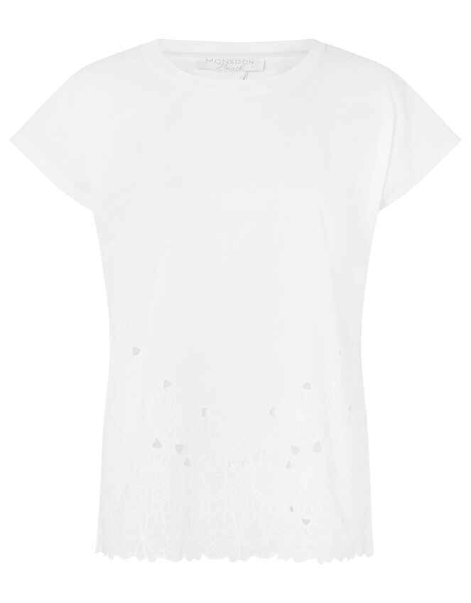 Kumar Floral Hem T-shirt in Organic Cotton, White (WHITE), large