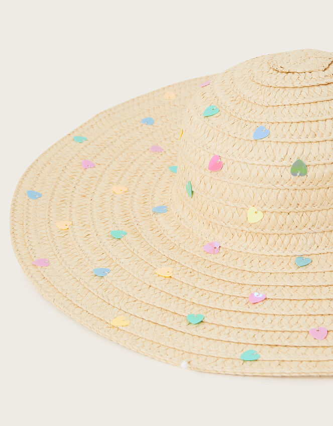 Love Heart Sequin Floppy Hat, Natural (NATURAL), large