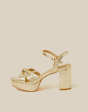 Metallic Twist Knot Platform Heels, Gold (GOLD), large