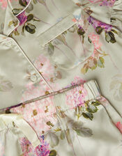 Floral Satin Short Pyjamas & Eye Mask Set, Green (GREEN), large