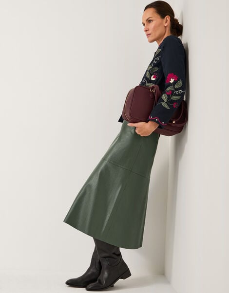 Pippa Faux Leather Midi Skirt, Green (GREEN), large