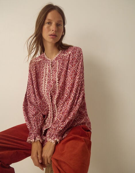 Katrina Long Sleeve Floral Print Top, Pink (PINK), large