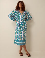 Leila Print Midi Beach Dress, Teal (TEAL), large