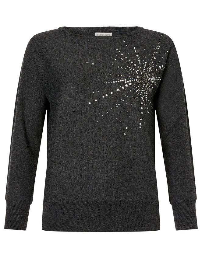 Starburst Heat-Seal Gem Knit Jumper, Grey (CHARCOAL), large