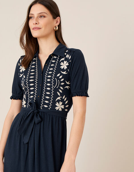 Heritage Embroidered Maxi Shirt Dress Blue, Blue (NAVY), large