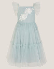 Eva Floral Embroidered Tulle Dress, Green (PALE GREEN), large