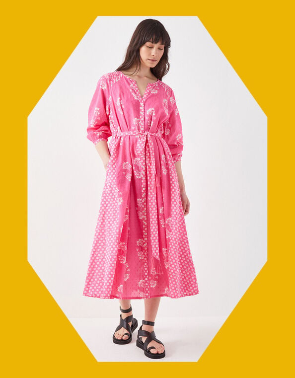 East Amber Floral Print Midi Dress, Pink (PINK), large