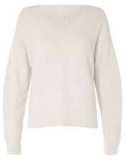V-Neck Stitchy Yarn Jumper, Ivory (IVORY), large