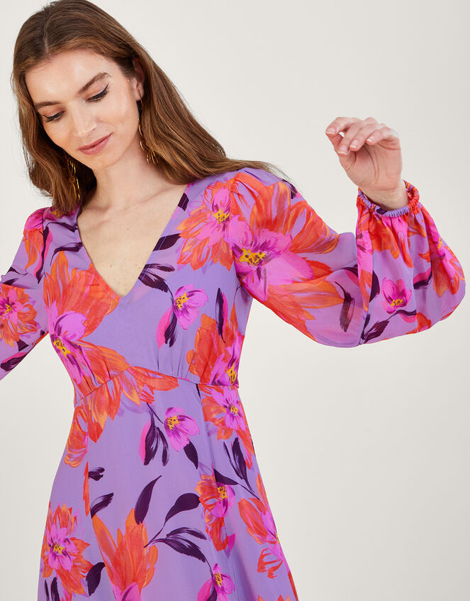 Lillith Floral Print Dress in Sustainable Viscose, Purple (LILAC), large