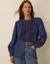 Sophia Ruffle Denim Shirt, Blue (MID AUTHENTIC BLUE), large