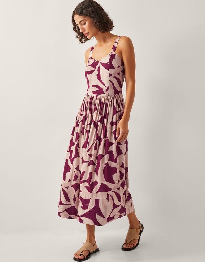 Annie Print Midi Dress, Red (BURGUNDY), large