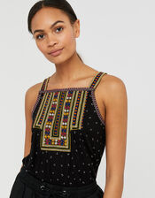 Malakai Embroidered Jersey Cami Top, Black (BLACK), large