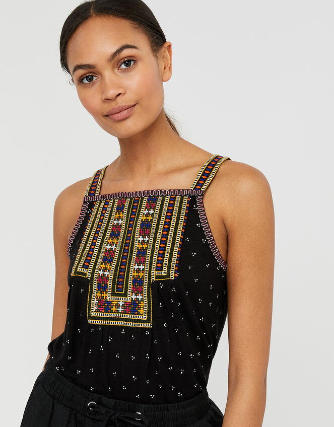 Malakai Embroidered Jersey Cami Top, Black (BLACK), large