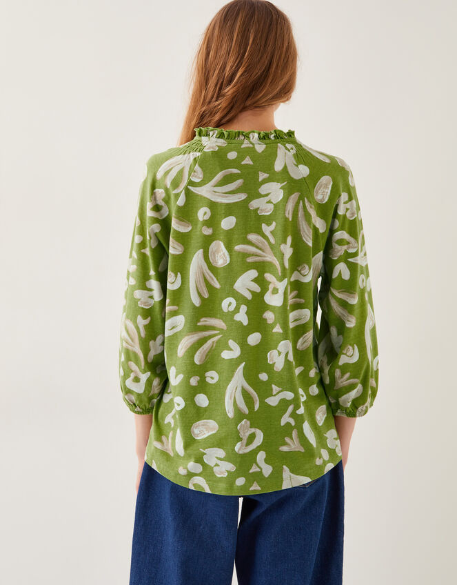 Rosie Abstract Print Jersey Blouse, Green (GREEN), large