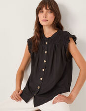 Evelyn Sleeveless Smocked Top, Black (BLACK), large