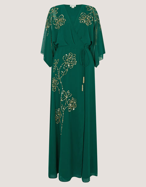 Skyla Floral Embellished Maxi Wrap Dress, Green (DARK GREEN), large