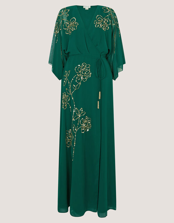 Skyla Floral Embellished Maxi Wrap Dress, Green (DARK GREEN), large