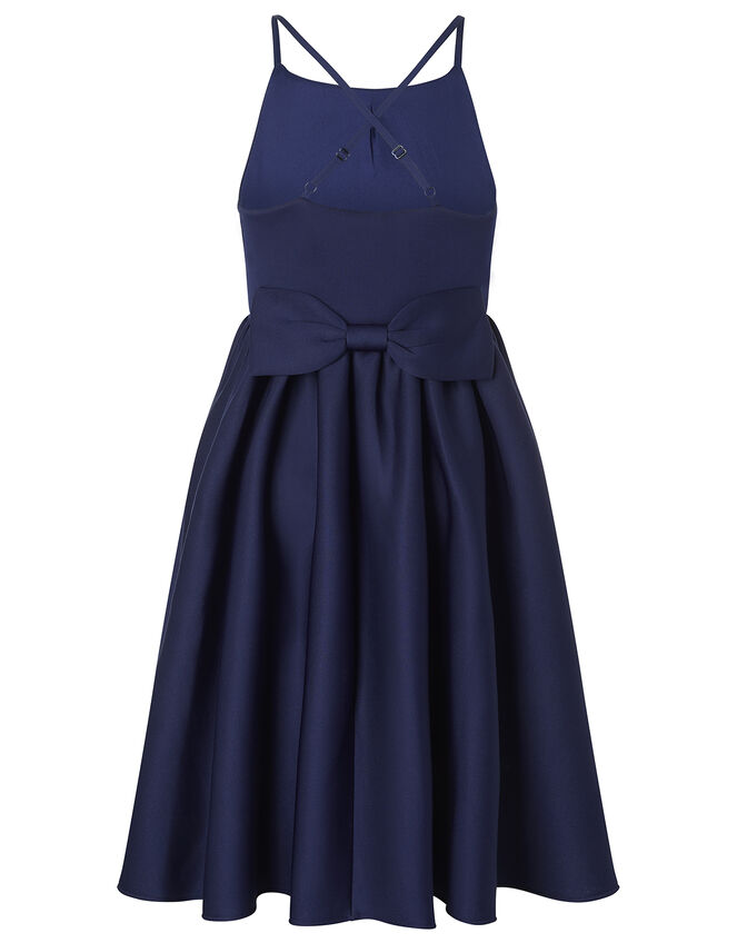 Bow Back Scuba Halter Prom Dress, Blue (NAVY), large