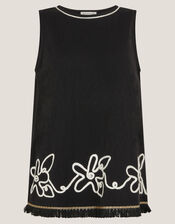 Sara Sleeveless Embroidered Top, Black (BLACK), large