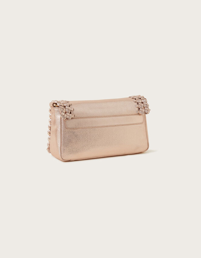 Metallic Leather Woven Cross-Body Bag, , large