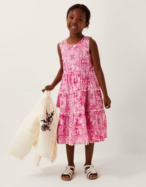 Tile Print Sleeveless Dress, Pink (PINK), large