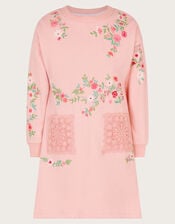 Floral Embroidered Sweatshirt Dress, Pink (PINK), large