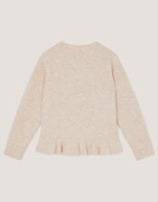 Pearl Bow Peplum Cardigan, Cream (CREAM), large