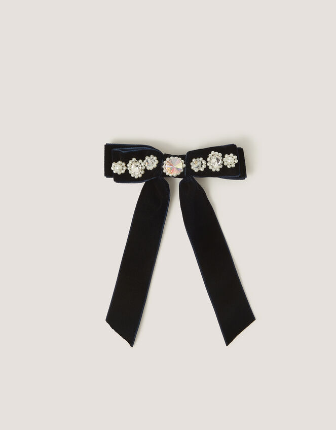 Embellished Bow Hair Clip, Blue (NAVY), large