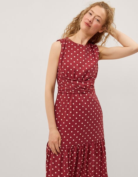 Claire Polka Dot Midi Dress, Red (BERRY), large