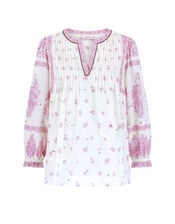 East Kai Hand-Screen Printed Floral Top, Pink (PINK), large
