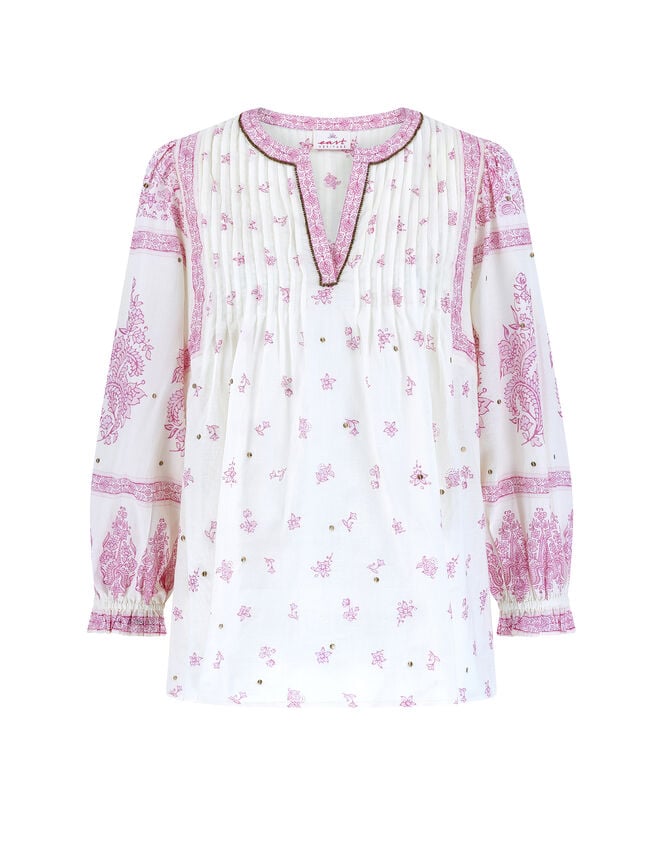 East Kai Hand-Screen Printed Floral Top, Pink (PINK), large