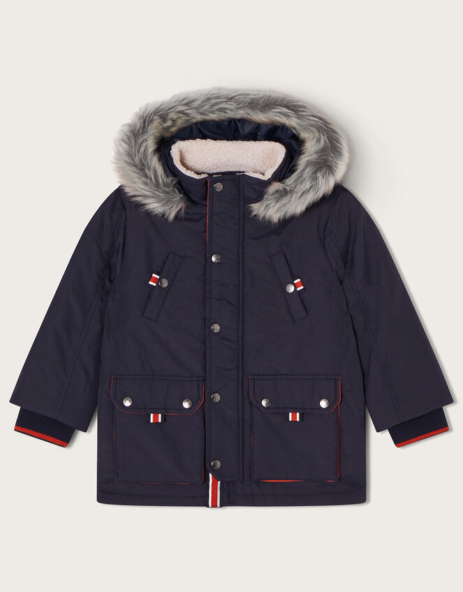 Longline Pocket Parka with Hood, Blue (NAVY), large