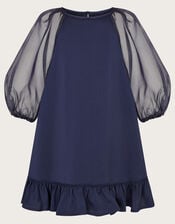 Louisietta Satin Dress, Blue (NAVY), large