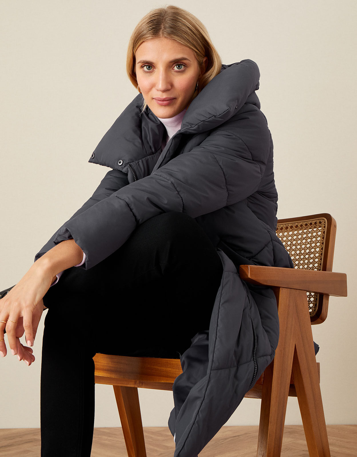 Longline Hooded Padded Coat Grey