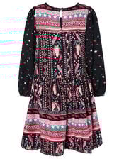Horse Print Long Sleeve Dress, Black (BLACK), large