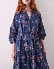 East Layla Floral Print Cotton Midi Dress, Blue (BLUE), large