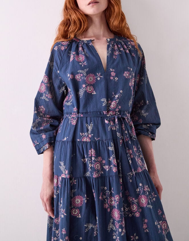 East Layla Floral Print Cotton Midi Dress, Blue (BLUE), large