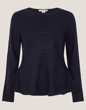 Paula Peplum Bow Jumper, Blue (NAVY), large