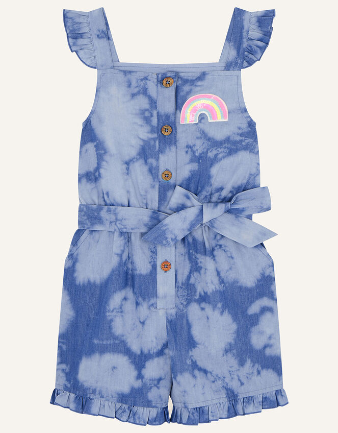 Sequin Rainbow Tie Dye Playsuit, Blue (BLUE), large