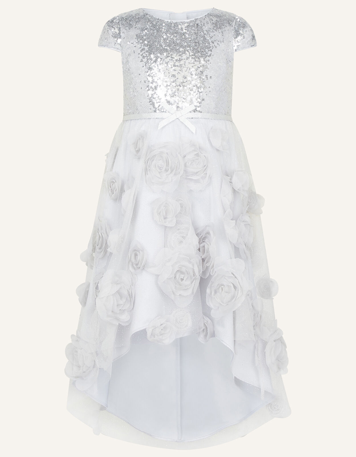 Sequin 3D Flower Dress Silver | Girls 