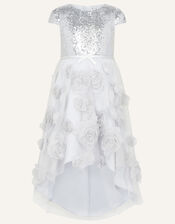 Sequin 3D Flower Dress, Silver (SILVER), large