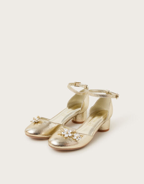 Gemstone Flower Metallic Two-Part Heels, Gold (GOLD), large