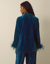 Quinn Frogging Faux Feather Velvet Jacket, Teal (TEAL), large