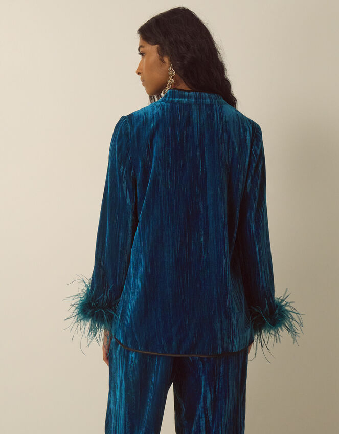 Quinn Frogging Faux Feather Velvet Jacket, Teal (TEAL), large