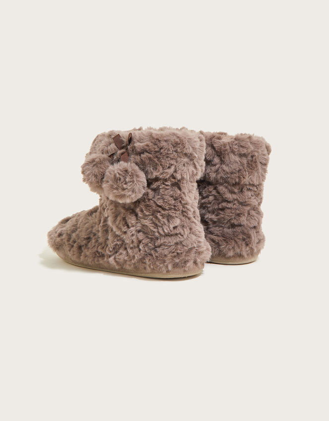 Faux Fur Pom-Pom Slipper Boots, Mink (MINK), large