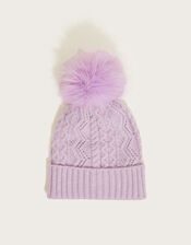 Pom-Pom Cable Knit Hat, , large