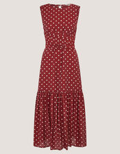 Claire Polka Dot Midi Dress, Red (BERRY), large